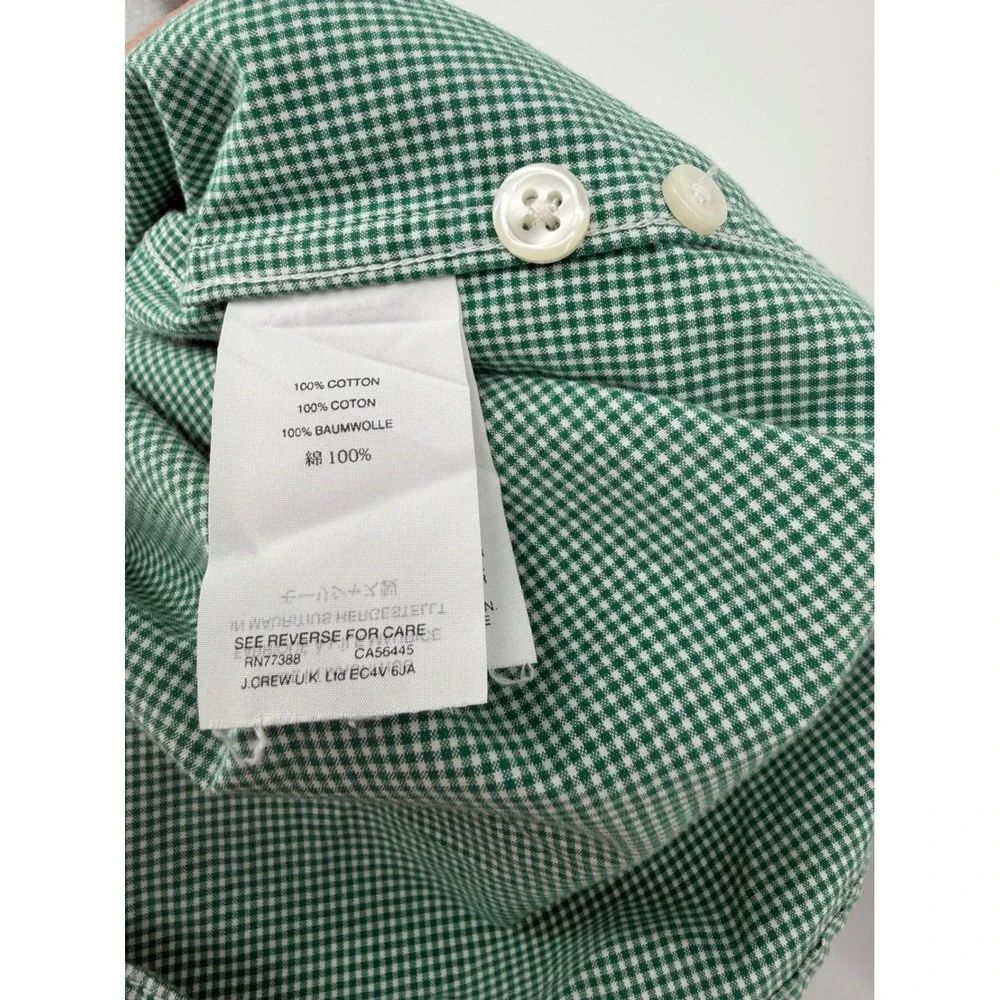 J Crew Slim Fit Gingham‎ Button Down Shirt Green White Men's Size L